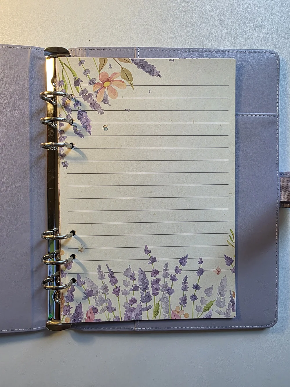 A5 Lavender Floral Lined Note Paper Set - Purple